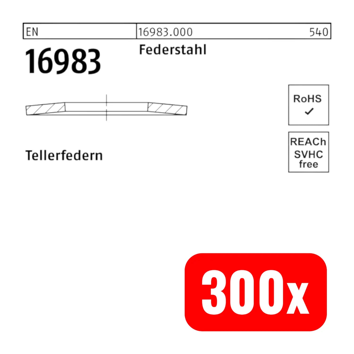 B-Ware Reyher Tellerfeder Federring Federstahl En 16983 50 X 25,4 X 1,25 Mm 300 Stück