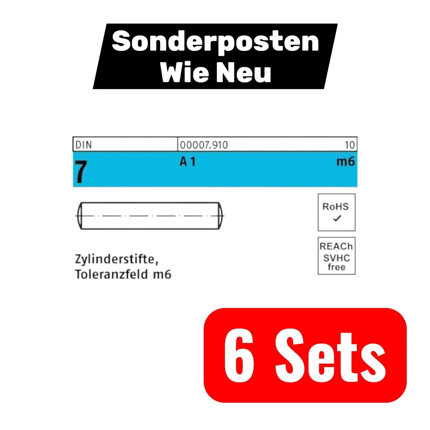 B-Ware Reyher Zylinderstift Stift Din 7 Abmessung 3mm M6x18mm A1 Werkzeug 6 Sets