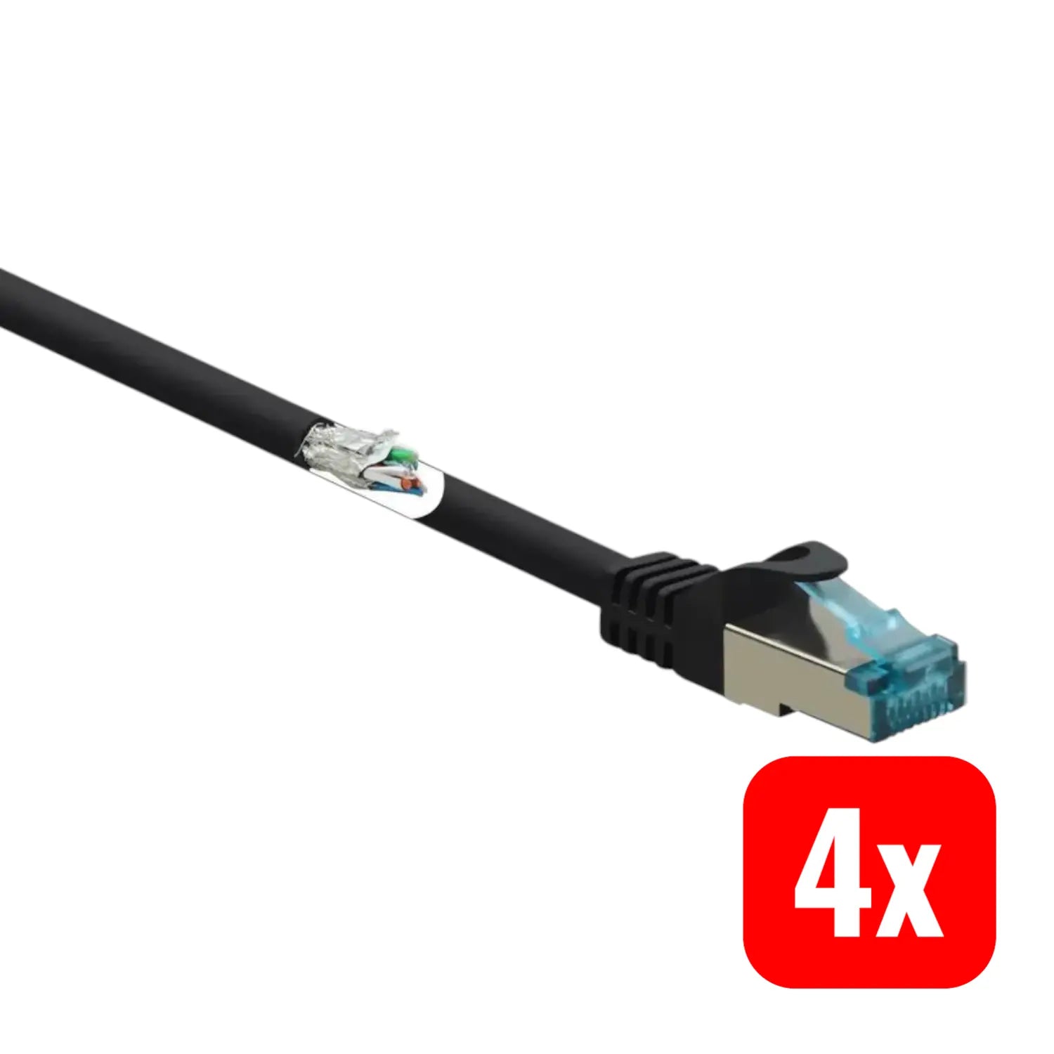 B-Ware Renkforce Patchkabel Netzwerkkabel Lan Cat 6a Schwarz Flammwidrig 10 M 4 Stück
