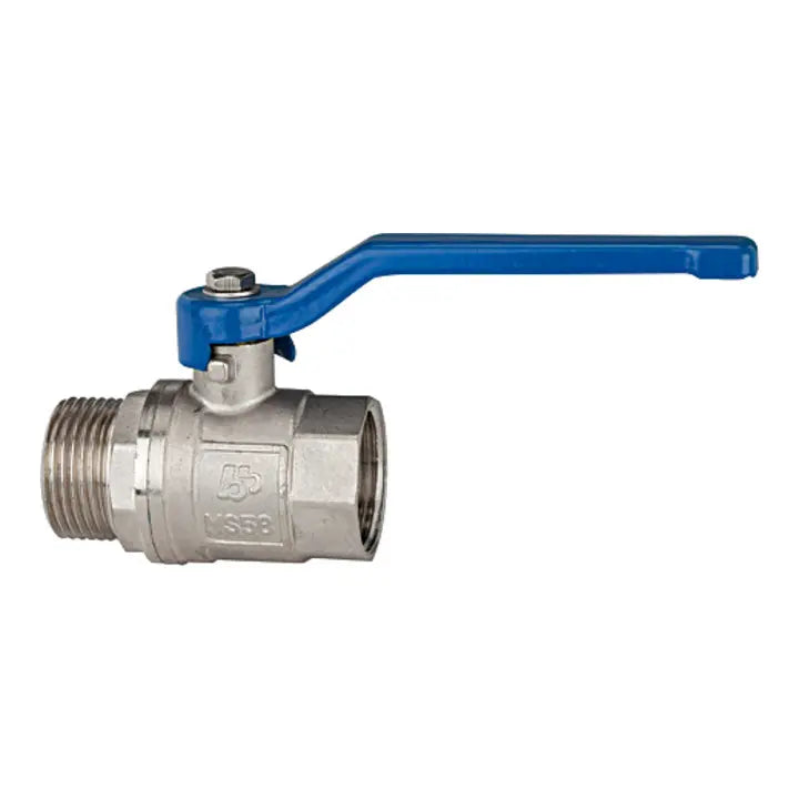 B-Ware Riegler Kugelhahn Ventil Handhebel Blau Messing Vernickelt Ig/Ag G 2 Valve Line