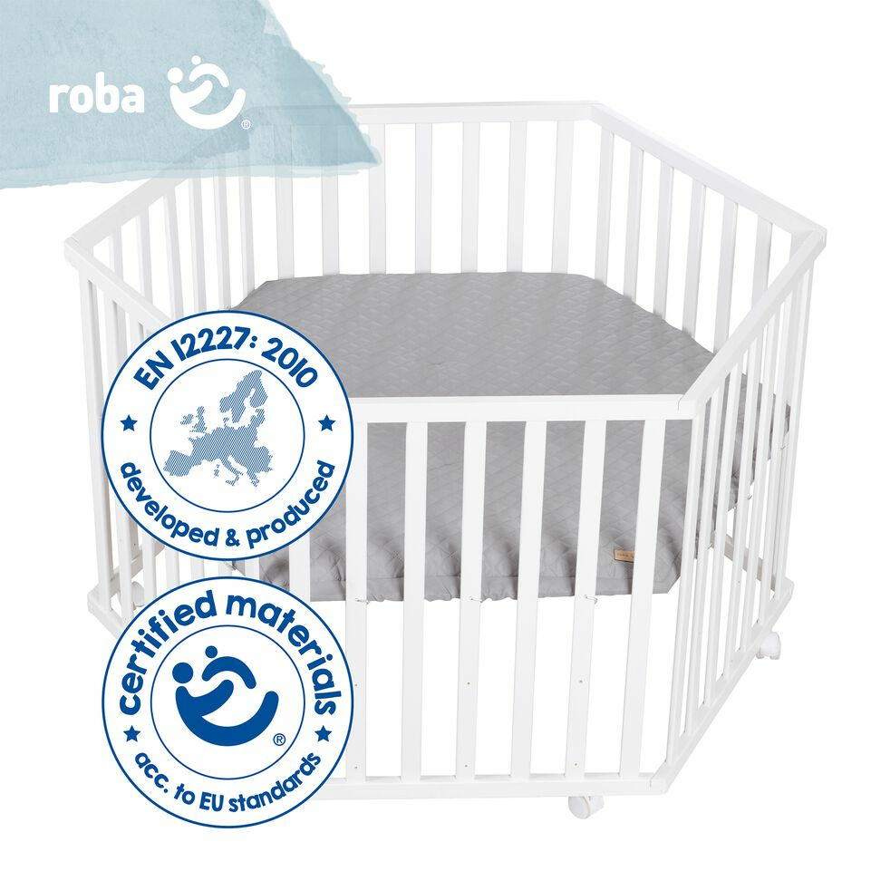 B-Ware Roba Laufgitter 6 Eckig Spielgitter Laufstall Babystall Babygitter Grau Weiß768