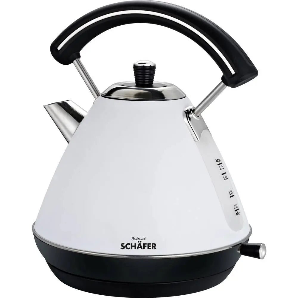 B-Ware Schäfer Elektronik Wasserkocher Kessel Retro Weiß Schwarz Edelstahl 1,7 Liter