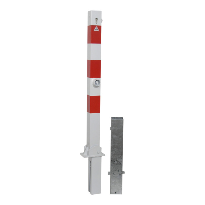 B-Ware Schake Absperrpfosten Pfosten Poller Typ 4701 Uzhb 7x7cm Profilzylinder Weiß/Rot