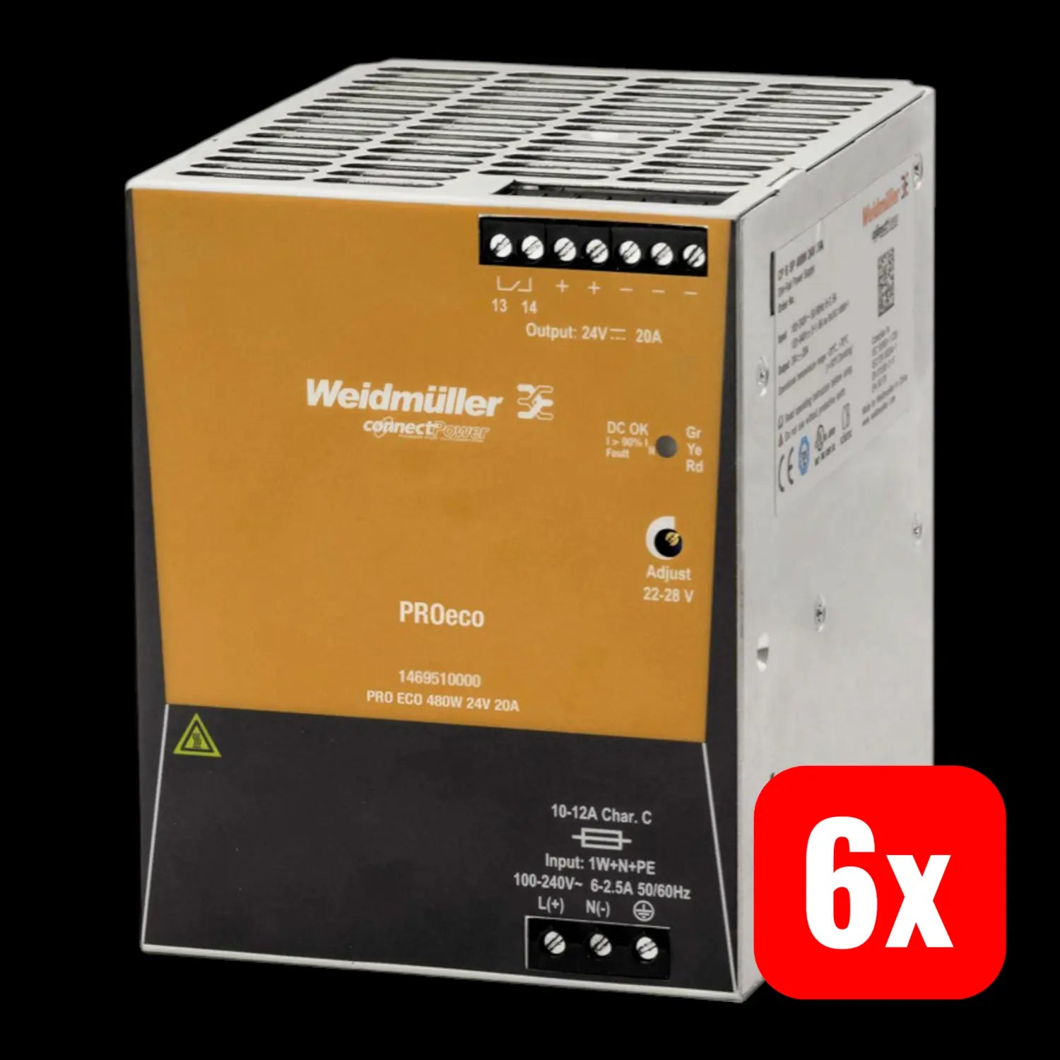 B-Ware Weidmüller Pro Eco 480 W 24 V 20 A 24 V/Dc Hutschienen Netzteil Din Rail 6 Stück