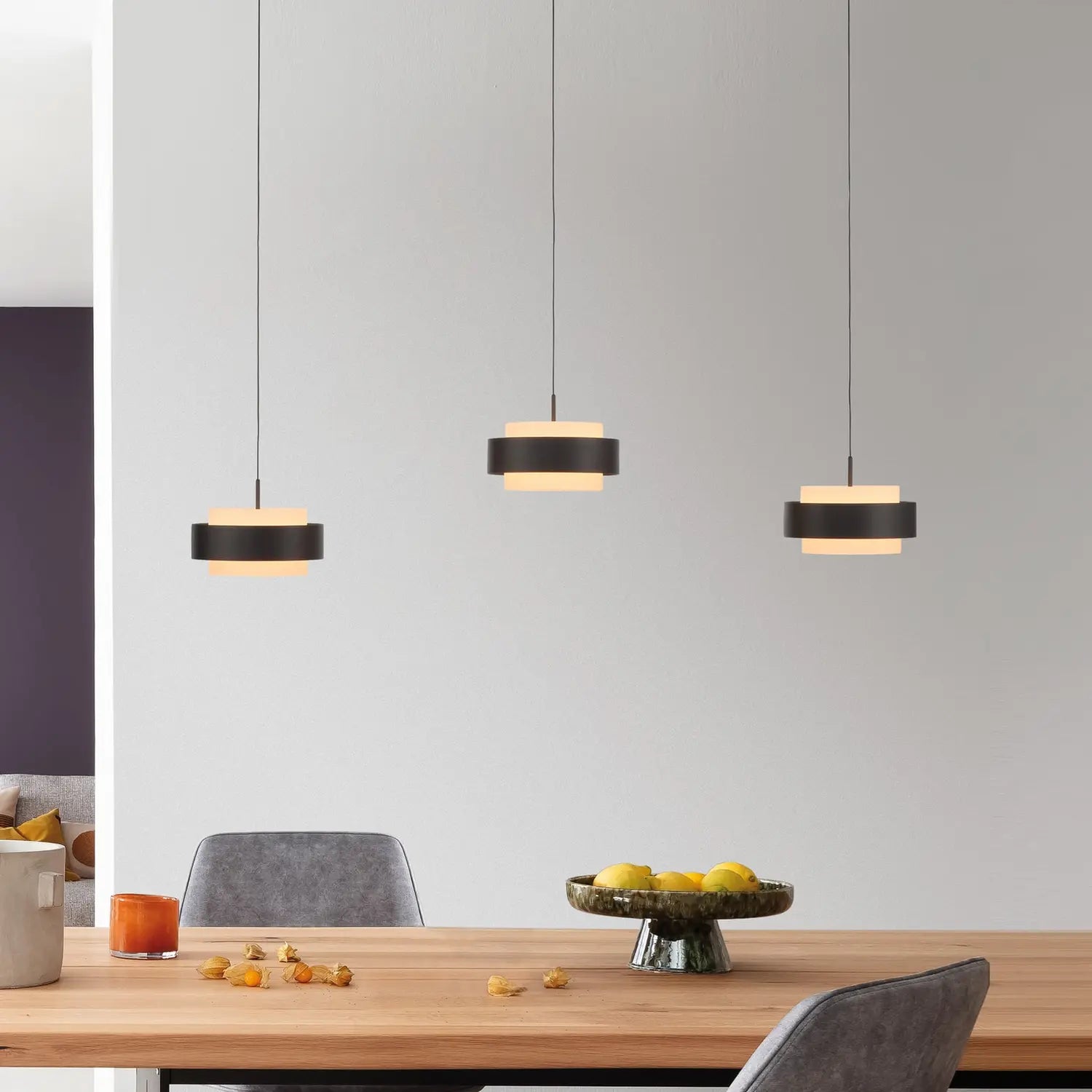 B-Ware Schöner Wohnen Pendelleuchte Hängeleuchte Led Elmo Schwarz Glas Eisen Esszimmer