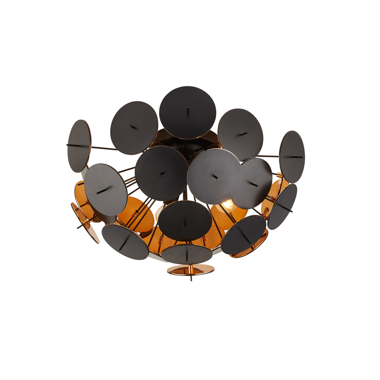 B-Ware Searchlight Deckenleuchte Lampe Discus Schwarz Gold Dreiflammig Stahl Kunststoff