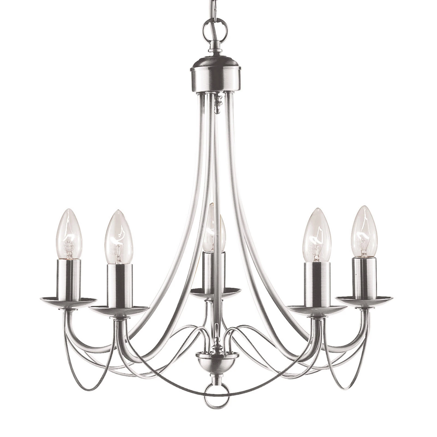 B-Ware Searchlight Kronleuchter Maypole Satin Silber Fünfflammig Deckenlampe Lampe Deko