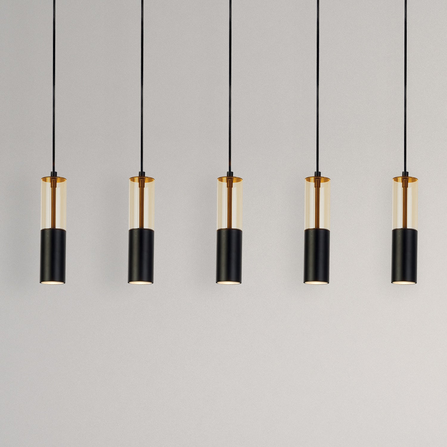 B-Ware Searchlight Merrygold Pendelleuchte Hängeleuchte Gu10 Schwarz Amber Metall 5flg