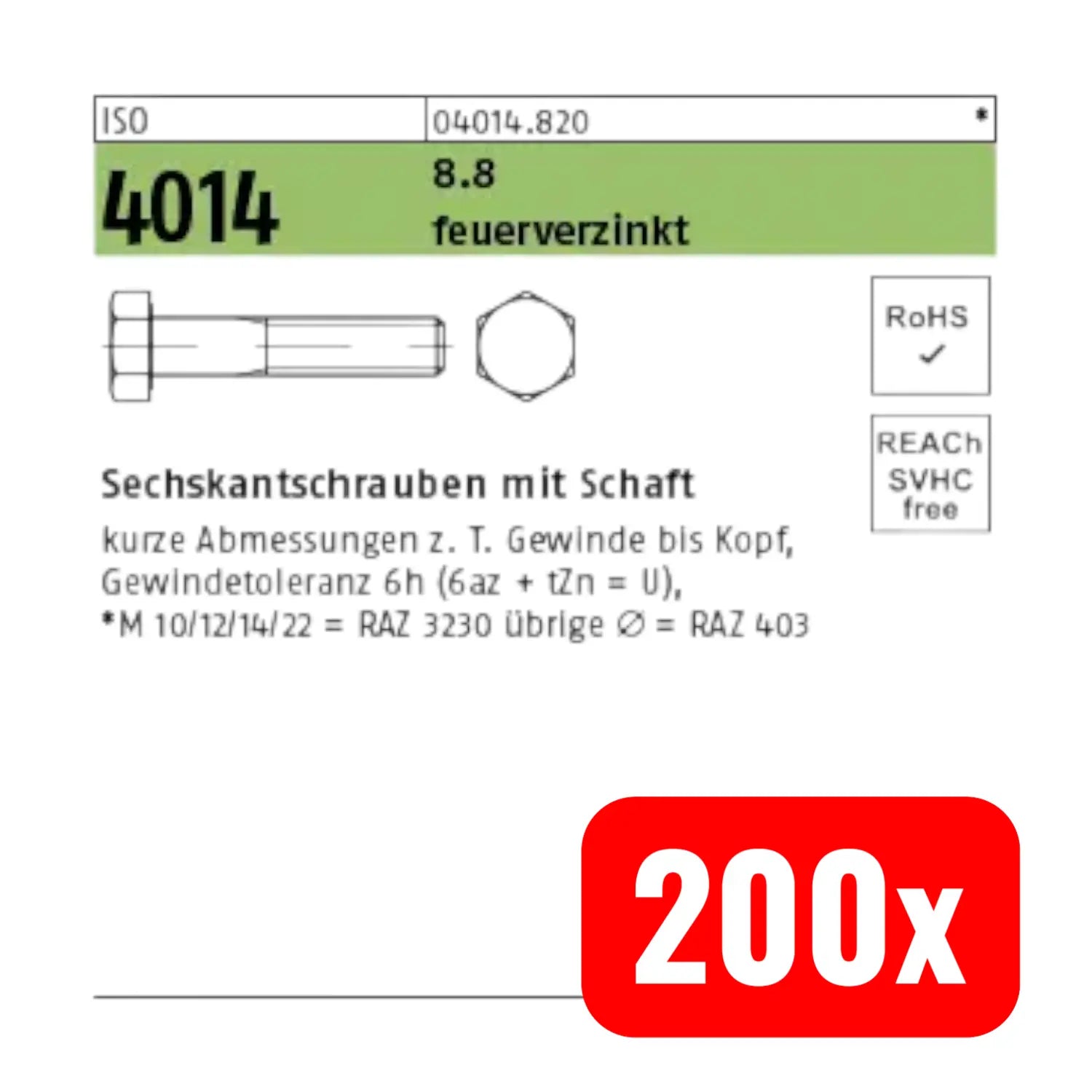 B-Ware Sechskantschraube Schraube Iso 4014 Tg M24 X 260 Stahl Feuerverzinkt 200 Stück
