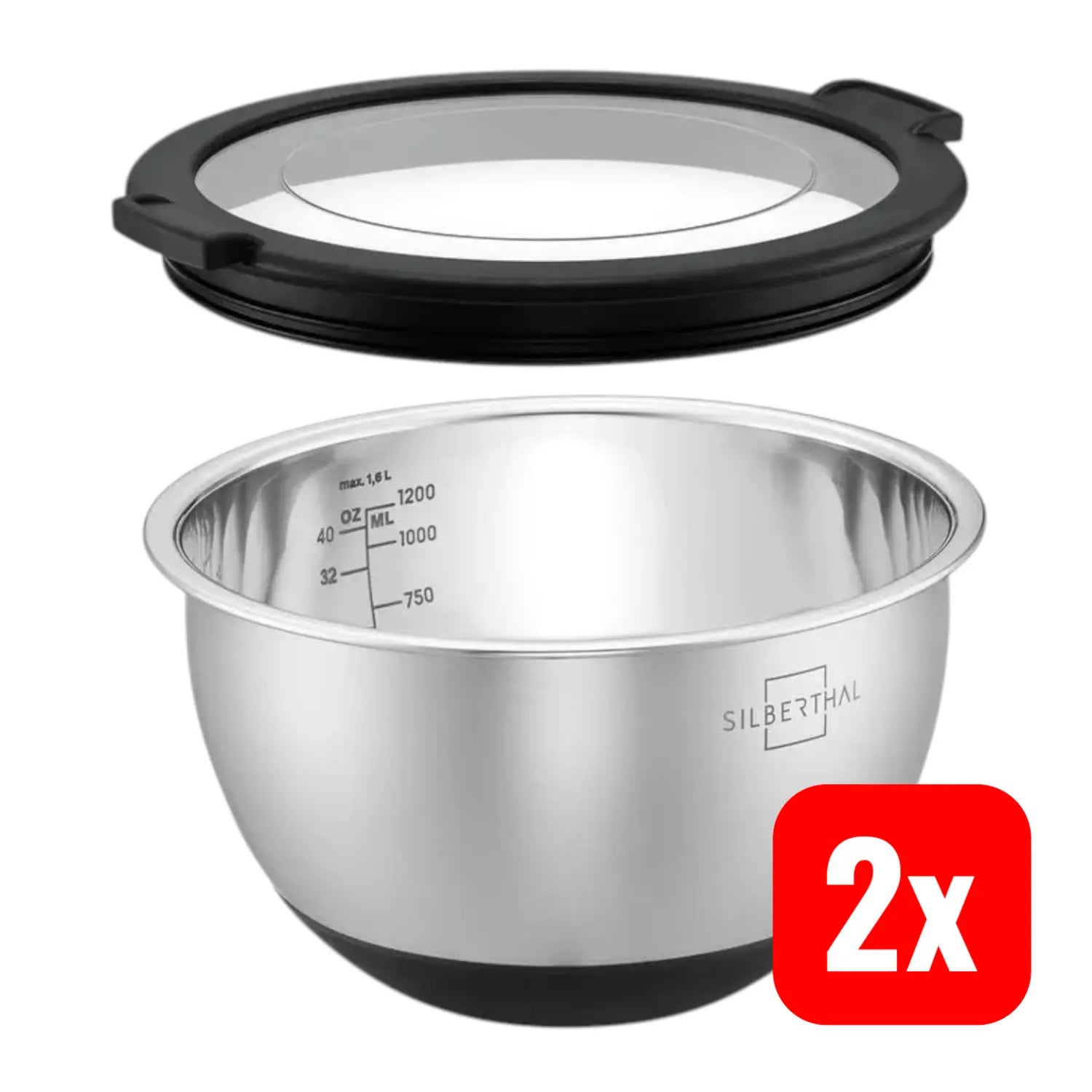 B-Ware Silberthal Salatschüssel Schüssel Edelstahl Teigschüssel Mit Deckel 16cm 2 Stück
