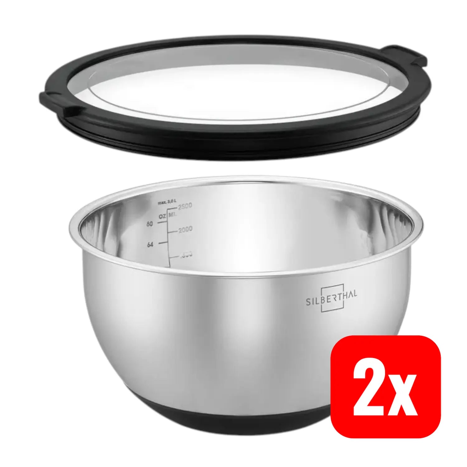 B-Ware Silberthal Salatschüssel Schüssel Edelstahl Deckel Silikonboden 20 Cm 2 Stück