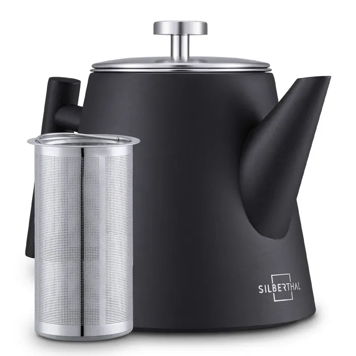 B-Ware Silberthal Teekanne Kanne Edelstahl Sieb Glas Thermo 1l Schwarz