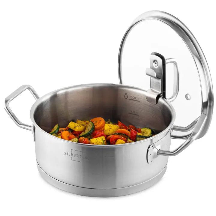 B-Ware Silberthal Topf Kochtopf Fleischtopf Edelstahl Glasdeckel 20cm 2.5 L Messskala