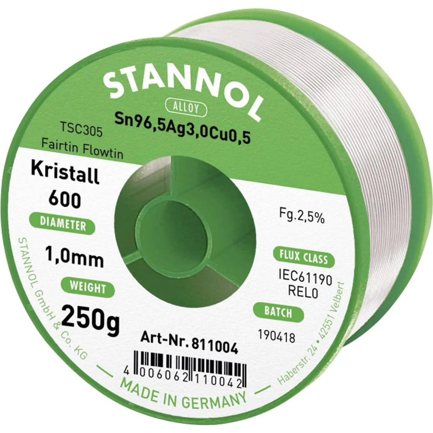 B-Ware Stannol Kristall Lötzinn Lötdraht Flussmittelsystem Sn96 Bleifrei 2,5% 250 G