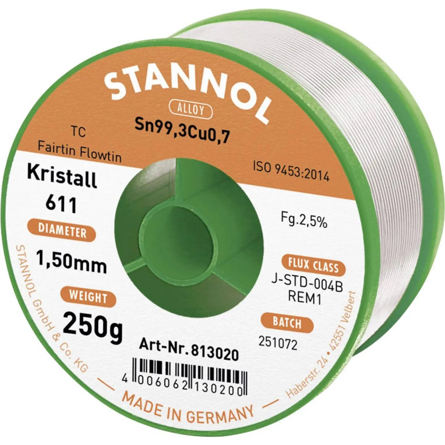 B-Ware Stannol Lötzinn Löt Draht Kristall 611 Flowtin Tc F Bleifrei 1,5 Mm Rolle 250 G