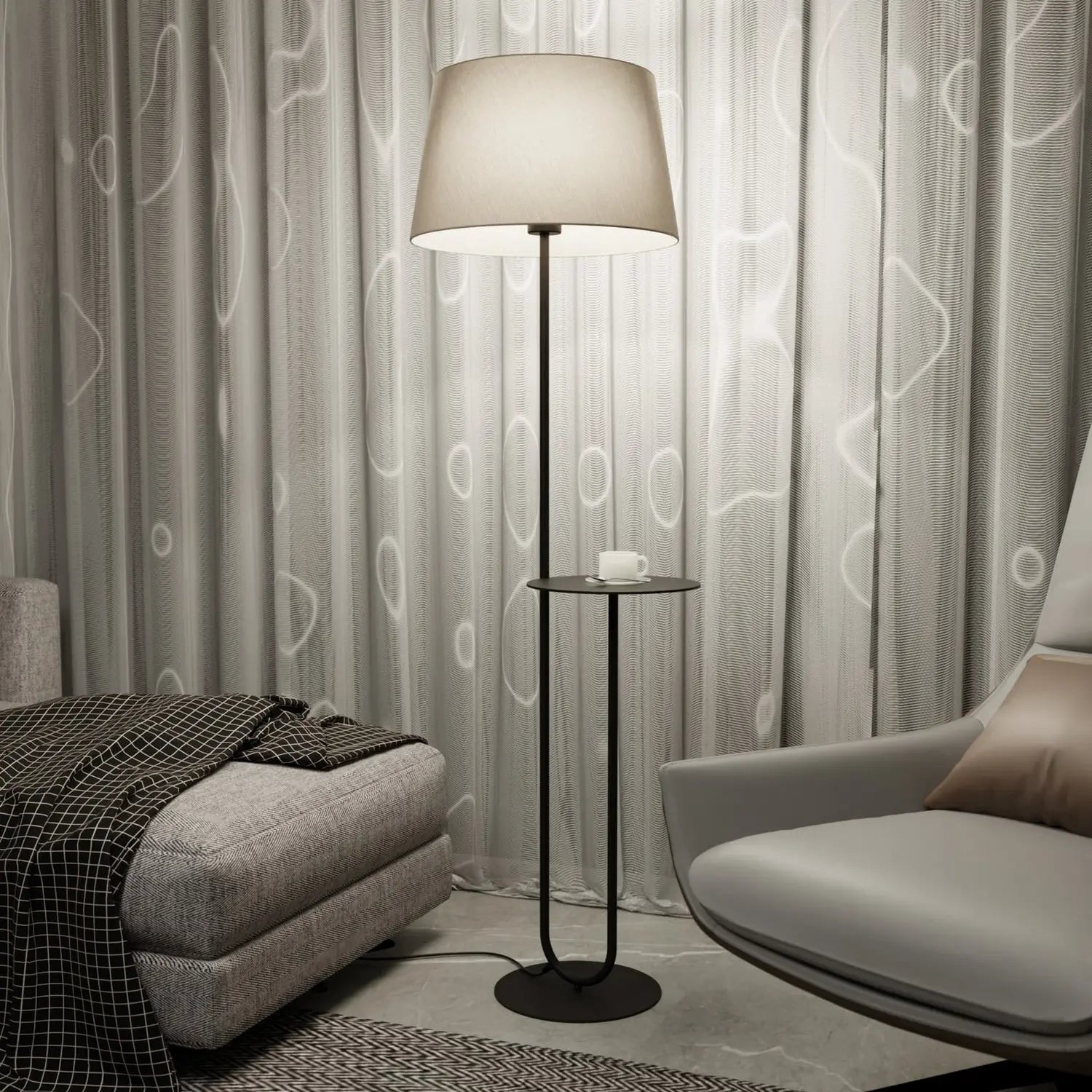 B-Ware Hotel Stehlampe Stehleuchte Schwarz Beige Stoff Metall 150 Cm