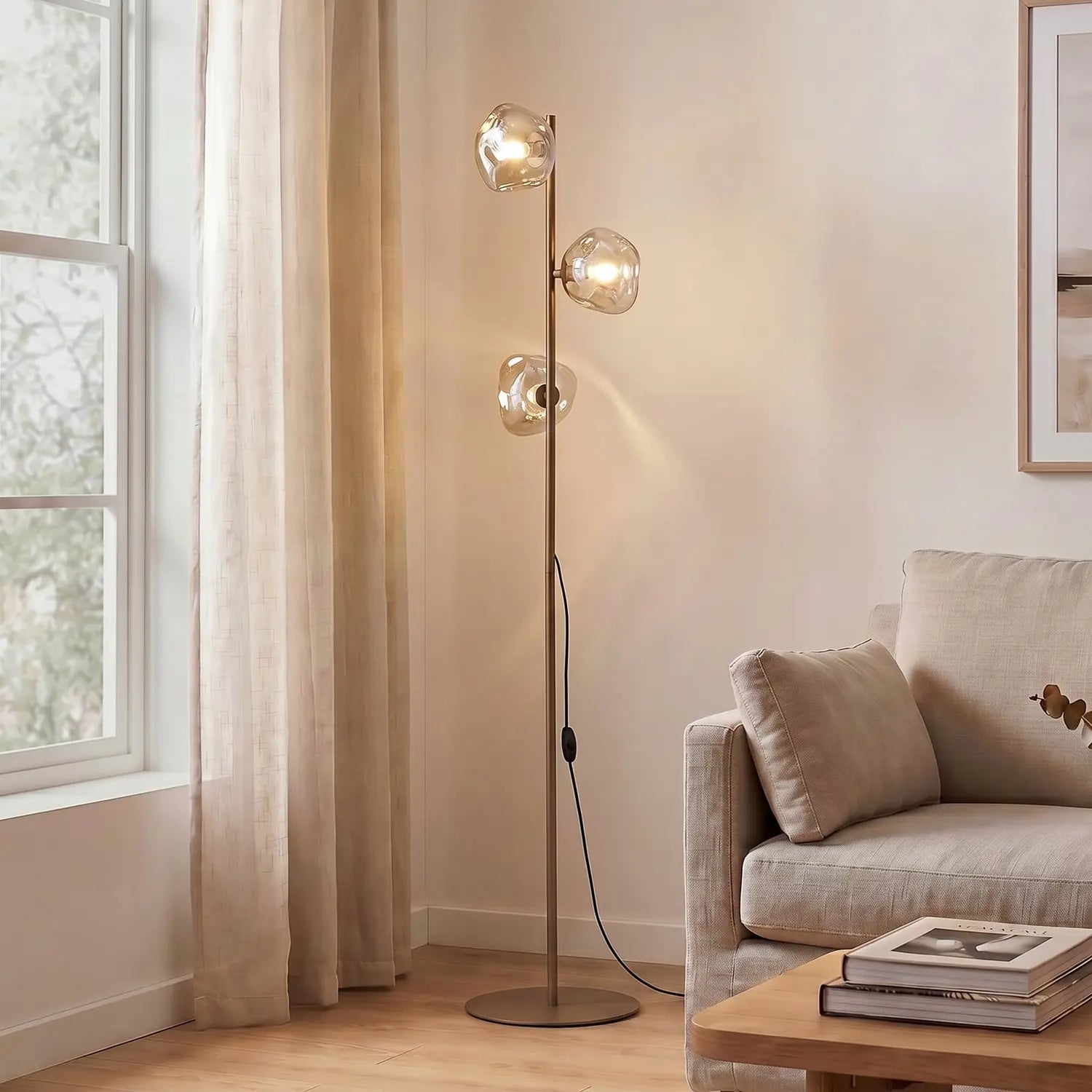 B-Ware Stehlampe Stehleuchte Lava Glas Sand Cognac G9 Wohnzimmer Beleuchtung942