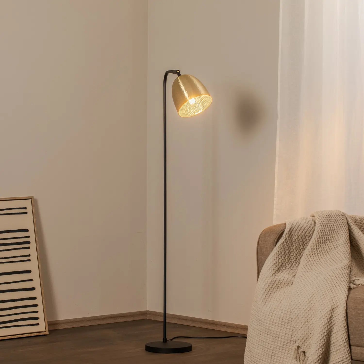 B-Ware Stehlampe Tattoo 4091 Leuchte Lampe Gold Antik Schwarz Metall Höhe 120 Cm