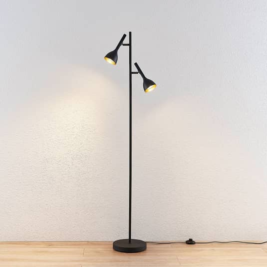 B-Ware Lucande Stehleuchte Nordwin 2 Flg Schwarz Gold Standleuchte Stehlampe Leselampe