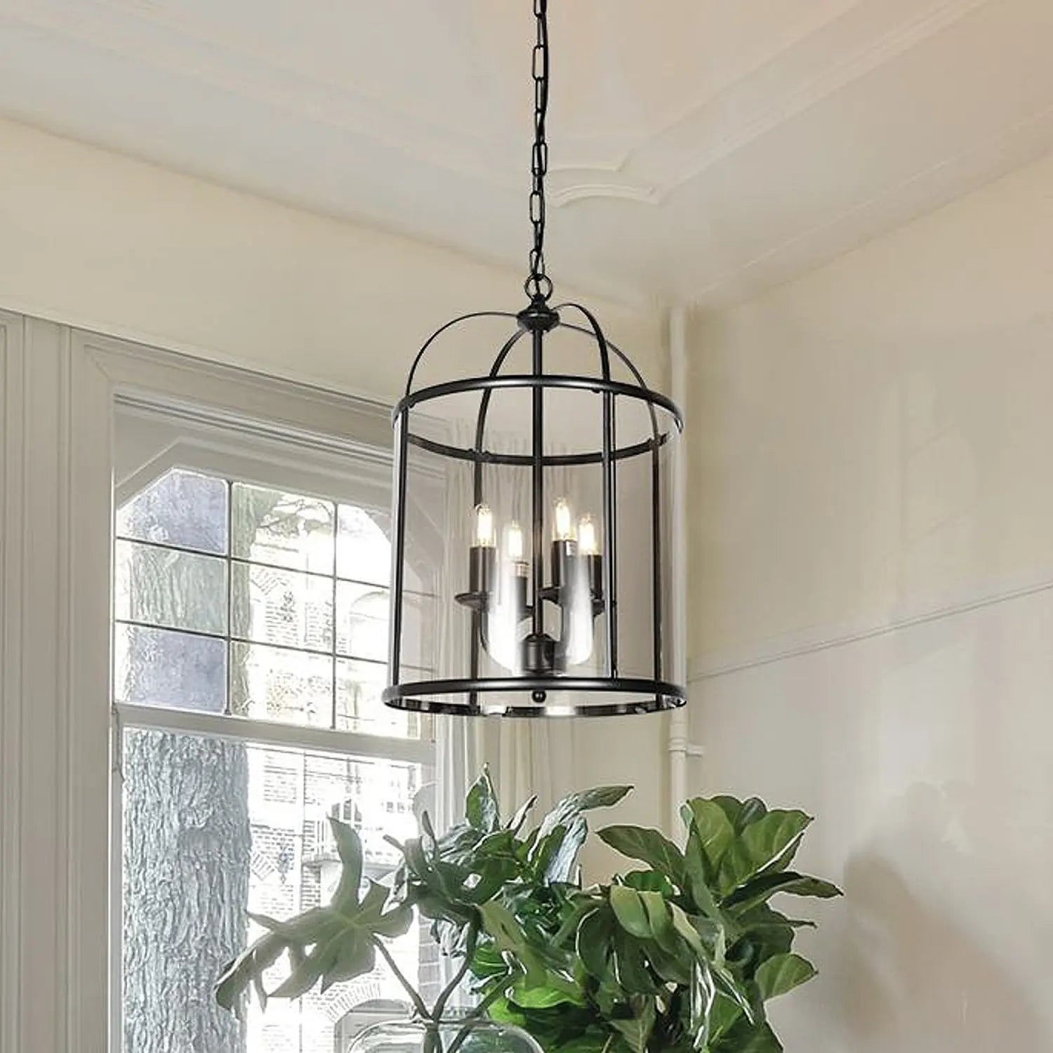 B-Ware Steinhauer Pendelleuchte Hängelampe Pimpernel Schwarz Glas Vierflammig E14 Lampe