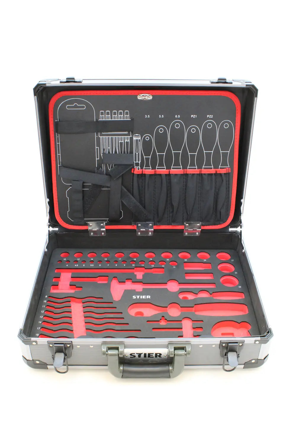 B-Ware Stier Werkzeugsortiment Set Werkzeugkoffer Aluminiumkoffer Siehe Text/Foto