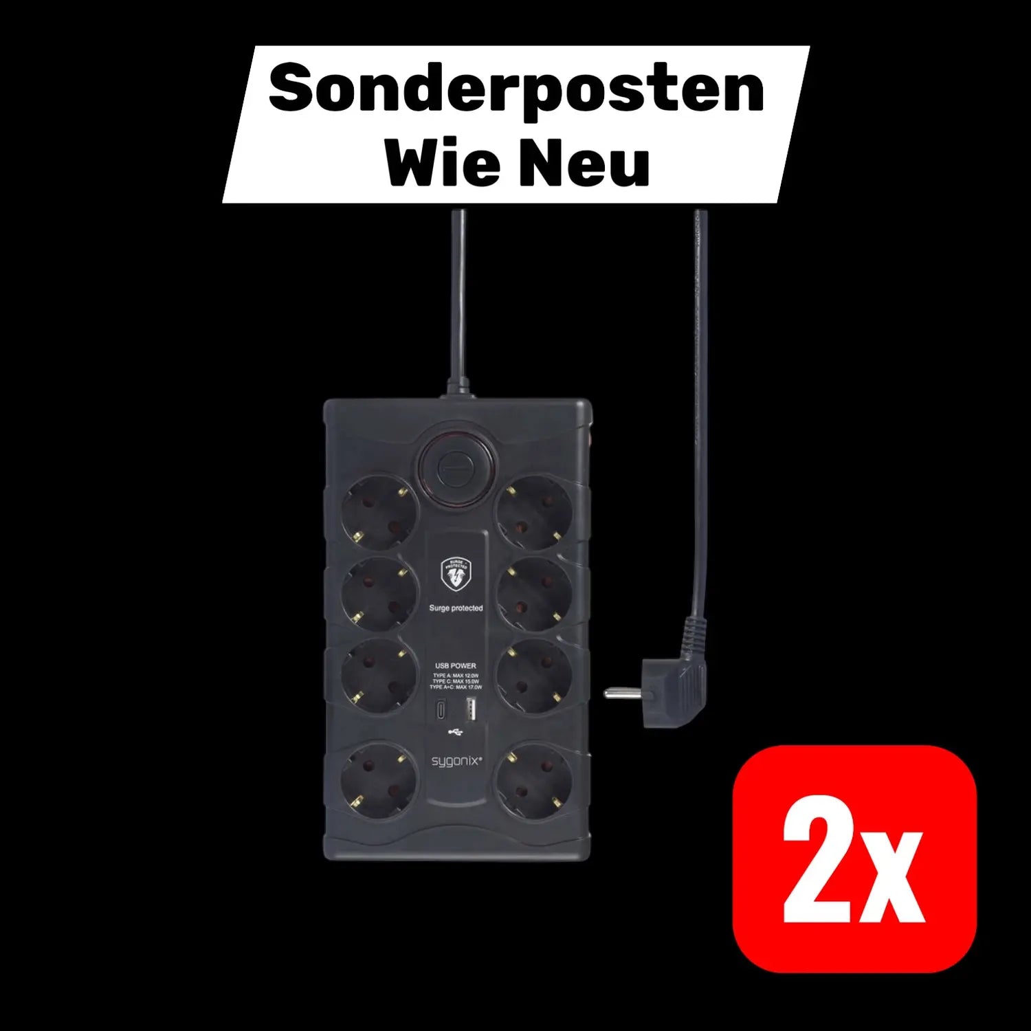 B-Ware Sygonix 8 Fach überspannungsschutz Steckdosenleiste Mehrfachsteckdose 2x