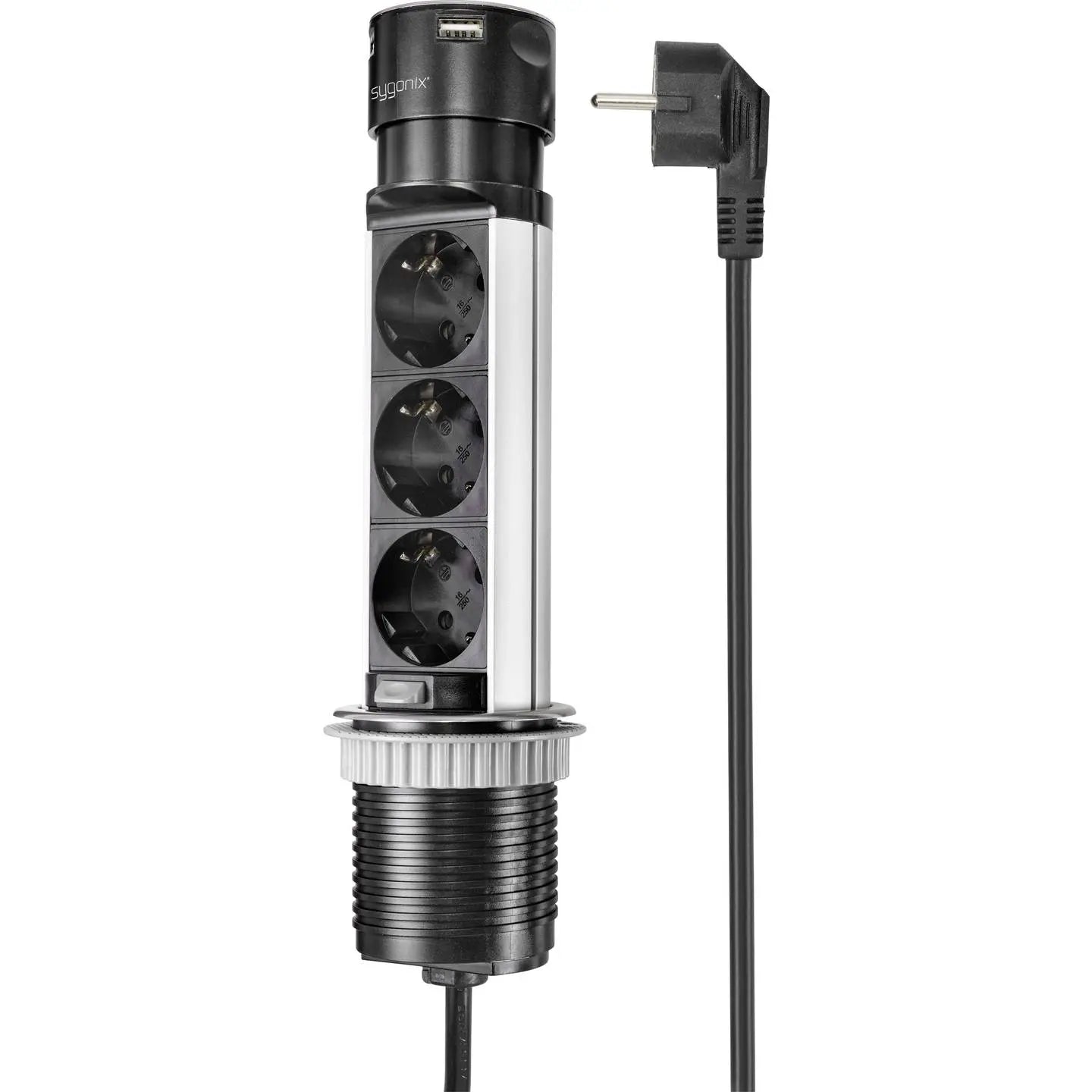 B-Ware Sygonix Steckdosenturm Steckdosenleiste Usb Tisch Schwarz Edelstahl 3 X Schuko