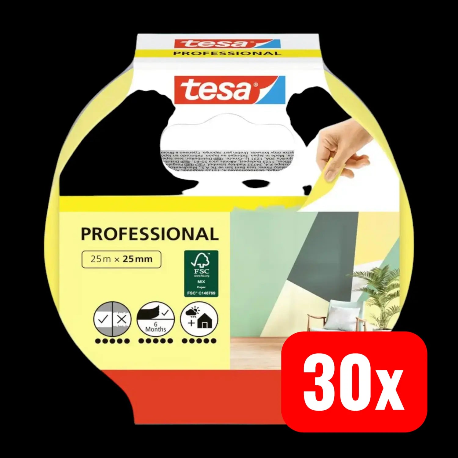 B-Ware Tesa Kreppband Malerband Präzision Indoor Gelb Abdeckband 25 Mm X 25 M 30 Stück