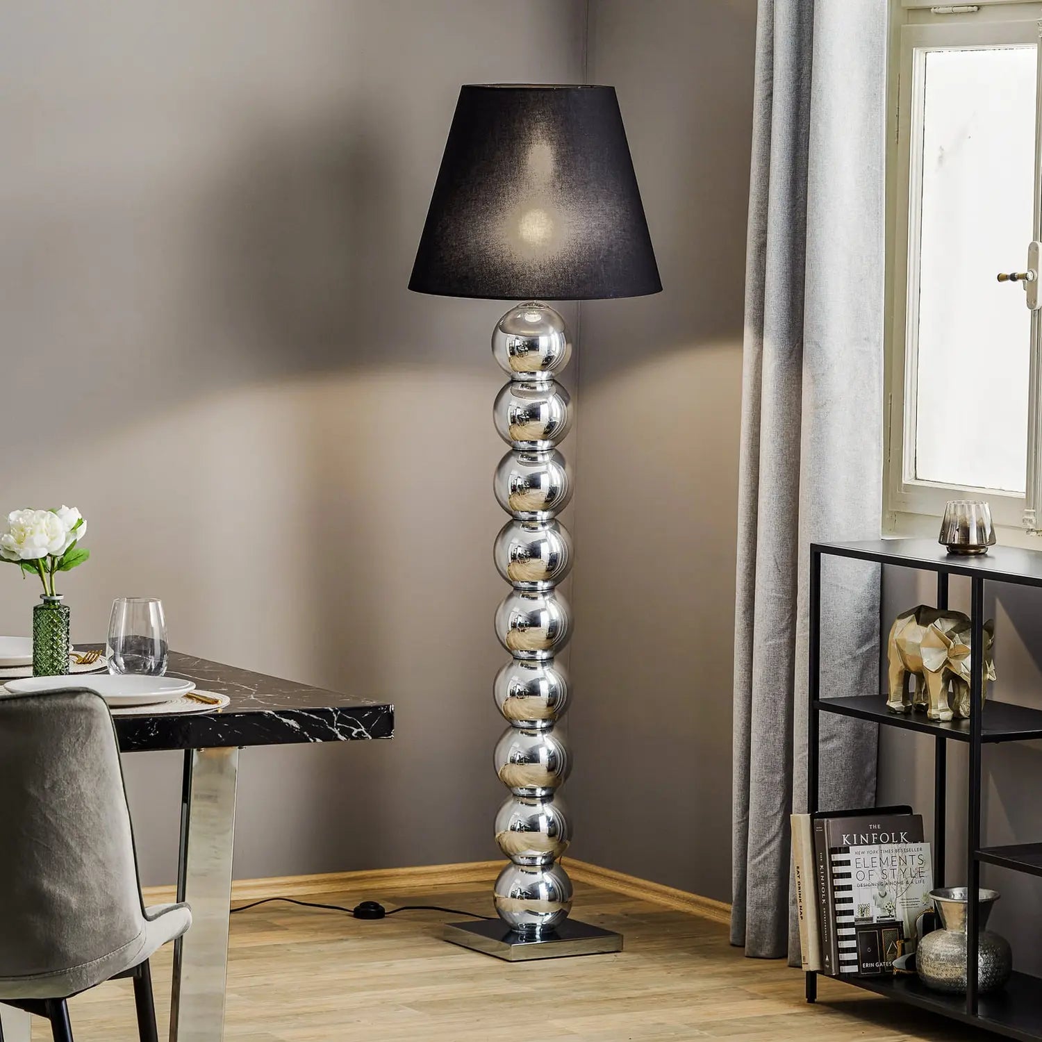 B-Ware Textil Stehlampe Fulda Schirm Schwarz Fuß Chrom Stehleuchte Lampe Leuchte Spot