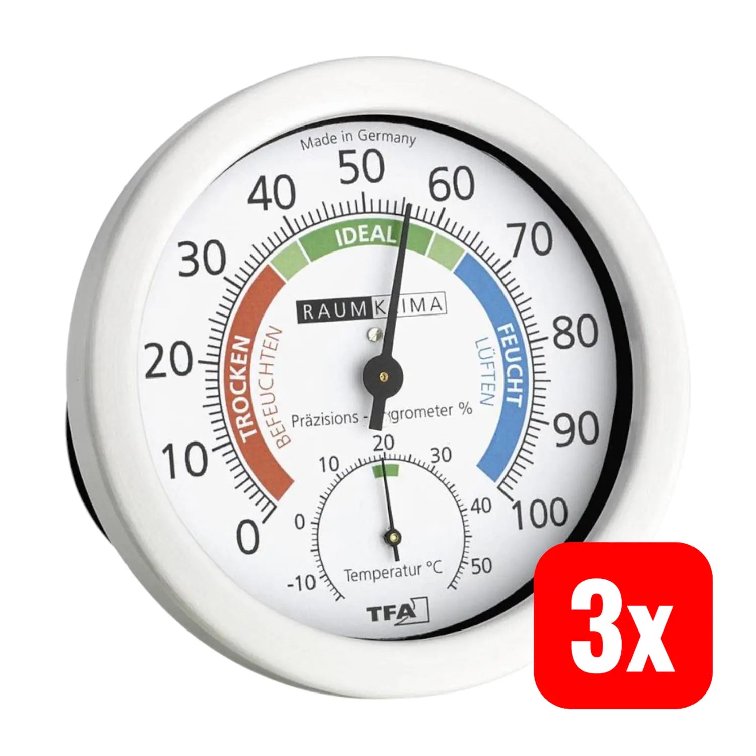 B-Ware Tfa Tisch Wand Thermo /Hygrometer Klimakontrolle Innenluftfeuchte Weiß 3 Stück