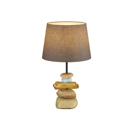 B-Ware Euluna Tischlampe Vera Stoffschirm Und Stein Dekor 38 Cm Tischlampe Deko Lampe