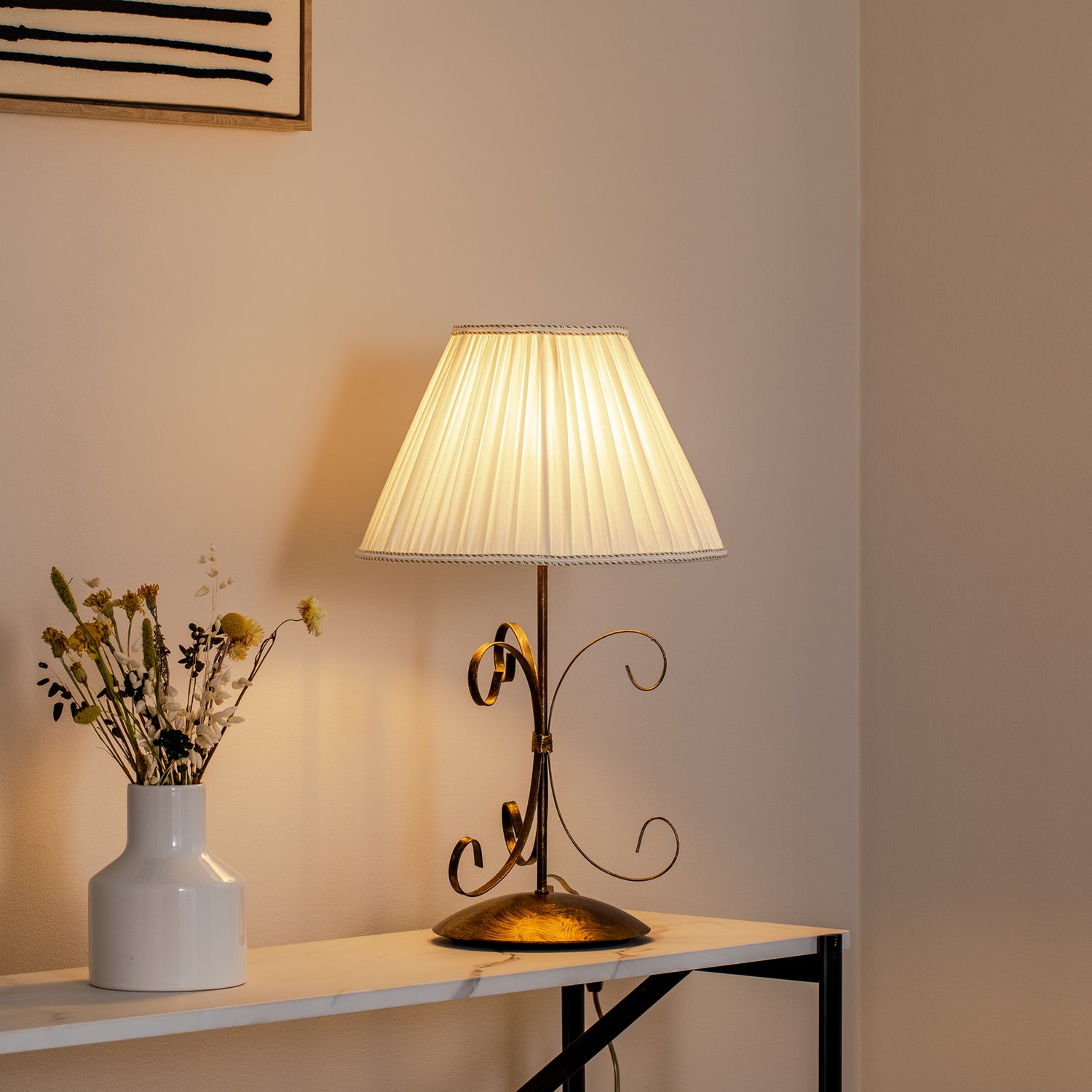 B-Ware Tischleuchte Lampe Grande Odino Textil Bronze Creme Schalter Metall E27 Led 57cm