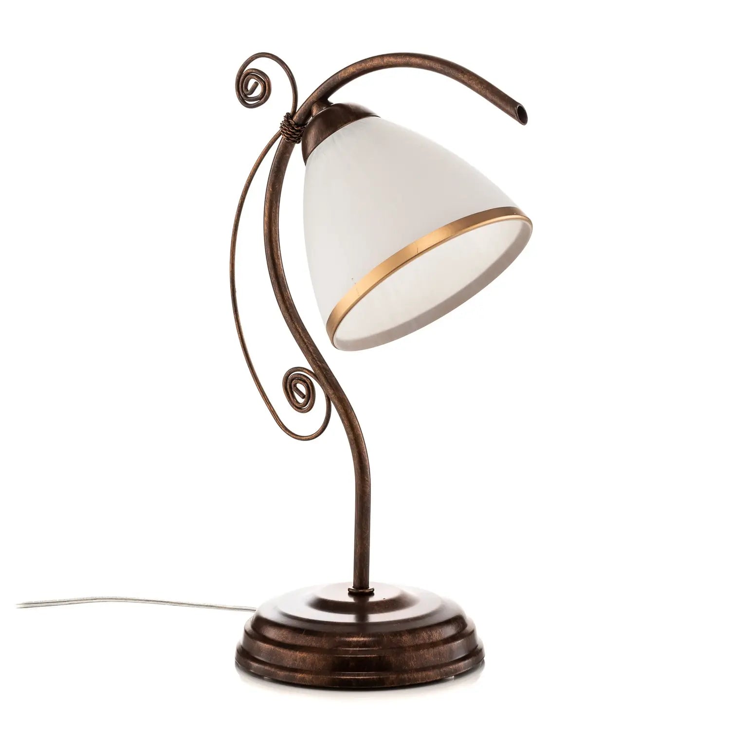B-Ware Lamkur Tischleuchte Tischlampe Roma Metall Glas Weiß Braun Schalter E27 Led 39cm