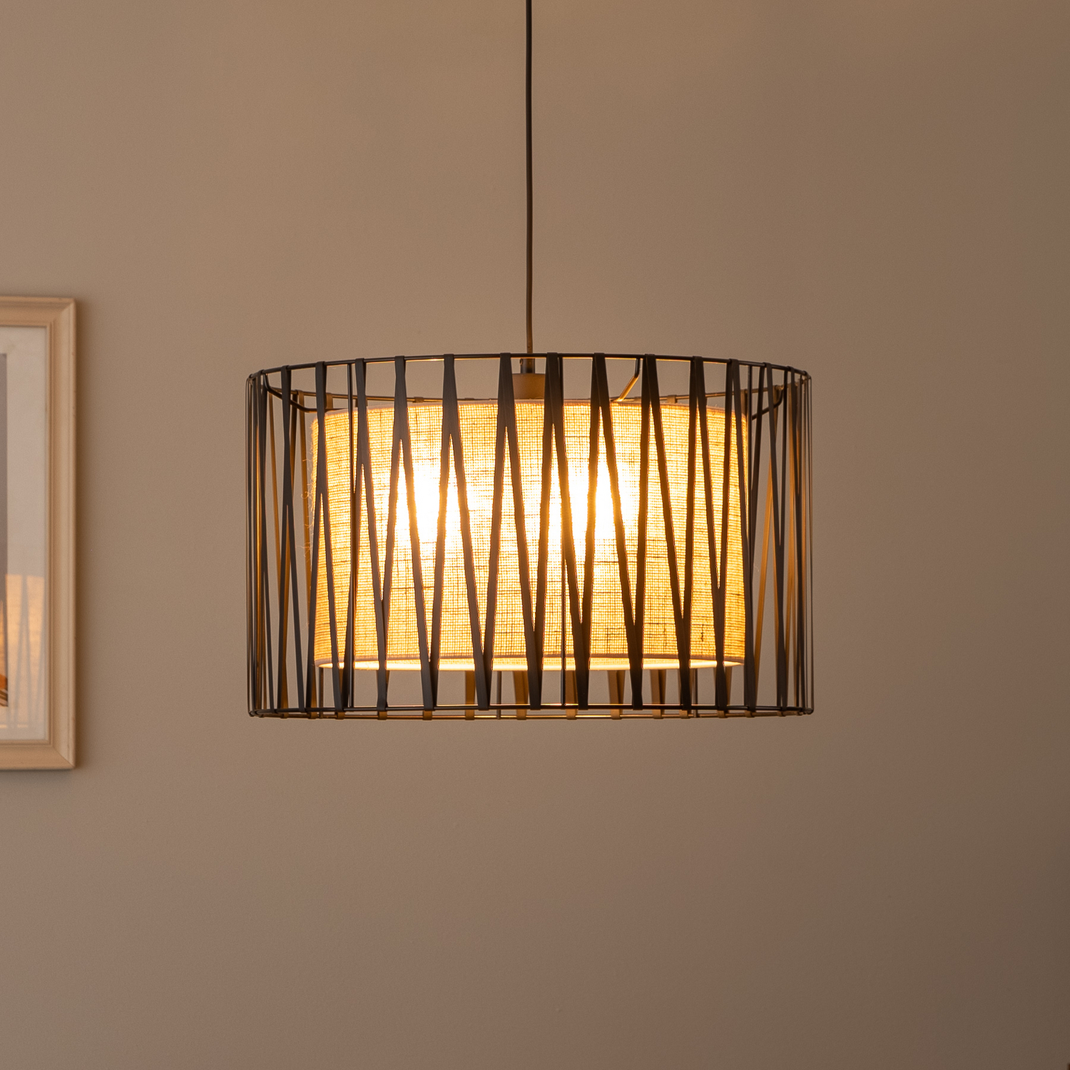 B-Ware Tk Lighting Hängeleuchte Pendelleuchte Harmony Lampe Schwarz Jute Natur ø 50 Cm