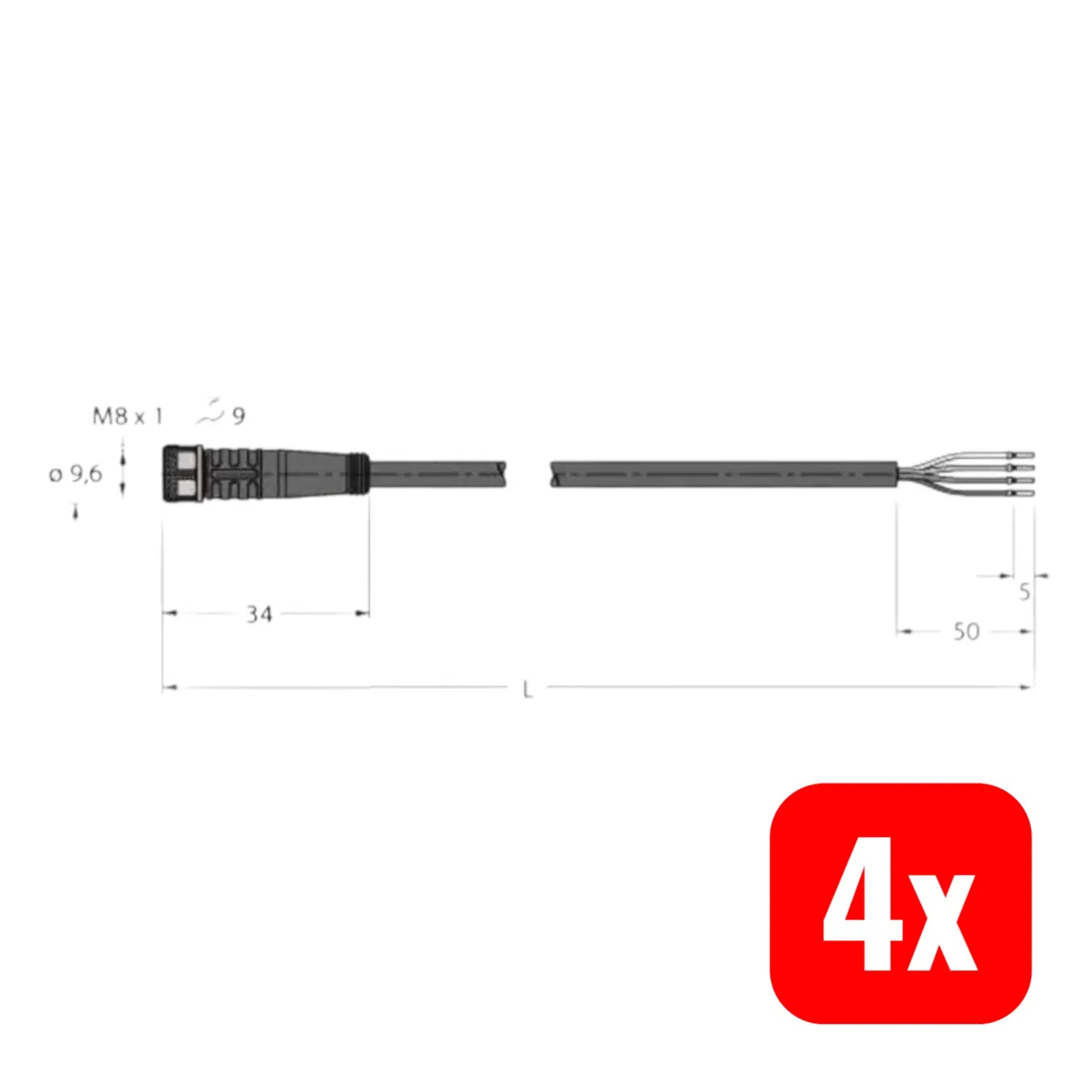 B-Ware Turck Sensorleitung Anschlusskabel Pkg4 M 5 Tel 4polig M8 Schwarz 5m Pvc 4 Stück