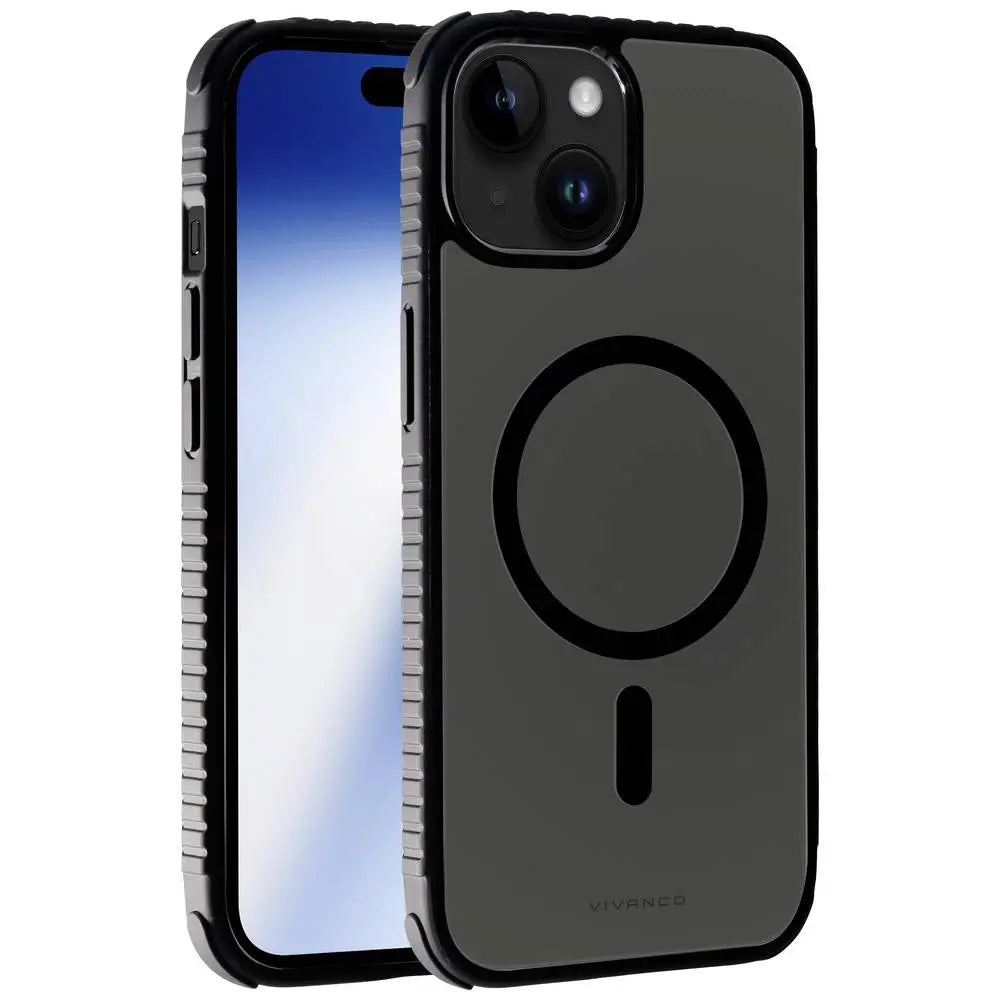 B-Ware Vivanco Rückcover Handyhülle Backcover I Phone 15 Mag Safe Schwarz Transparent
