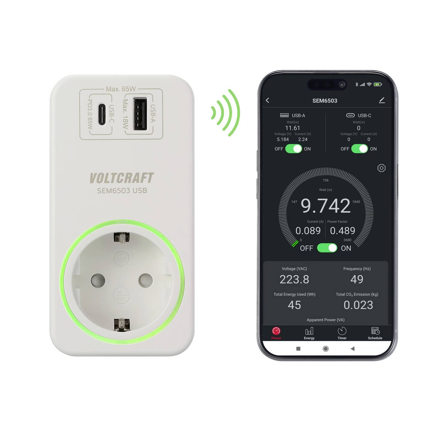 B-Ware Voltcraft Energiekostenmessgerät Messgerät Usb Ladeleistung Wlan Funksteckdose