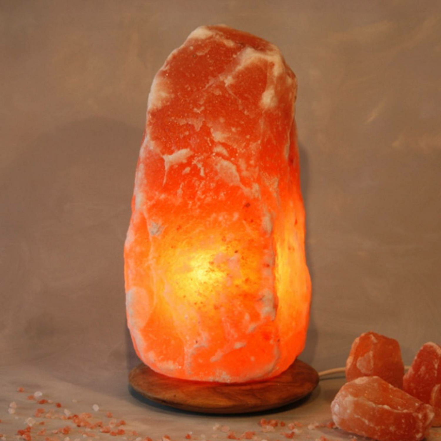 B-Ware Wagner Life Beleuchteter Salzkristall Rock Holzsockel Lampe Leuchte Dekolampe