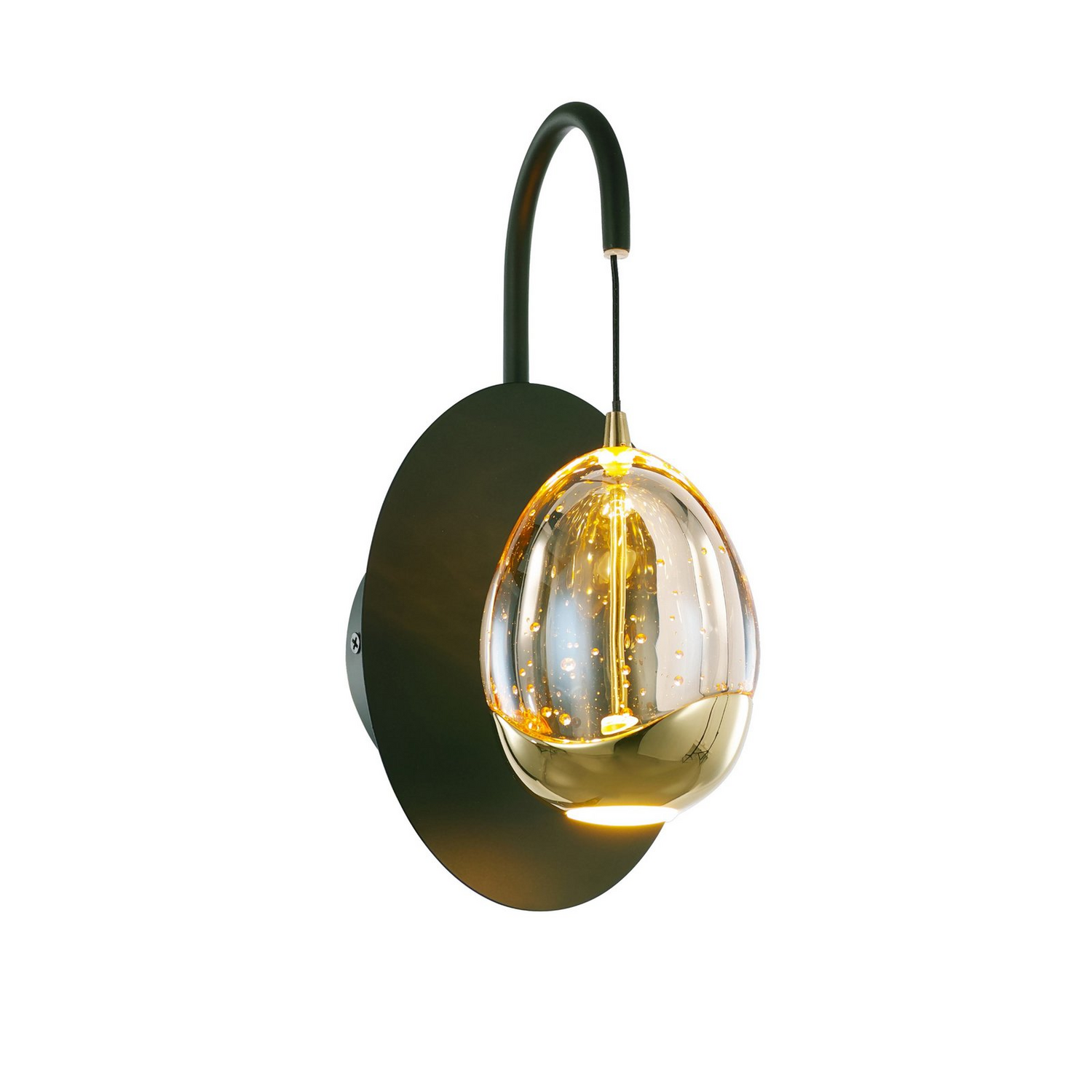 B-Ware Wandlampe Golden Egg Leuchte Wandlicht Schwarz Amber Höhe 28 Cm Metall Glas