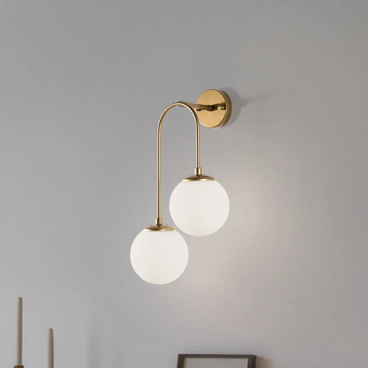 B-Ware Jewel Wandlampe Wandleuchte Opalglas Gold Weiß Glas Metall Wohnraum Beleuchtung