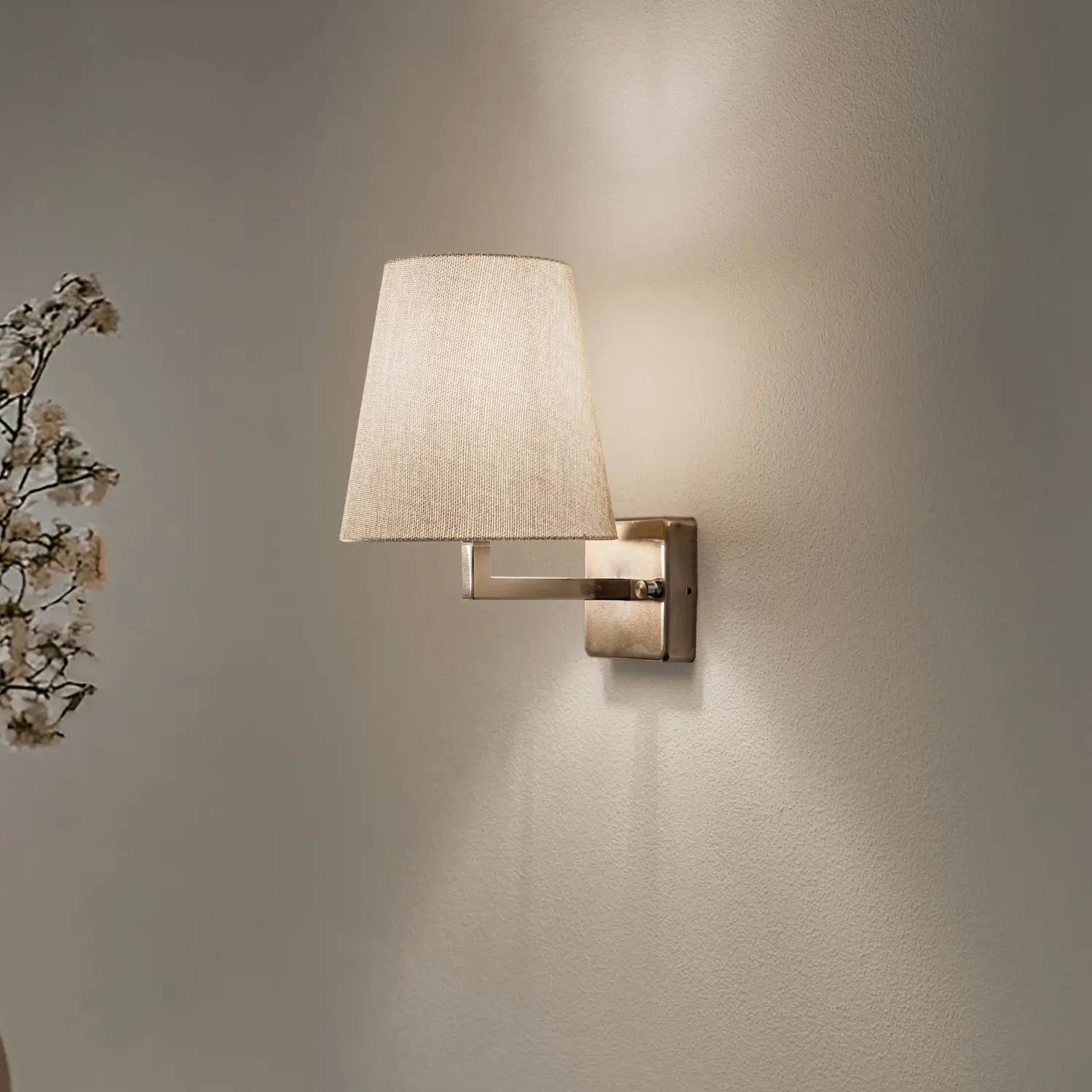 B-Ware Profil Wandleuchte Wandlampe Gold Creme Metall Textil Höhe 30 Cm Wohnzimmer Flur