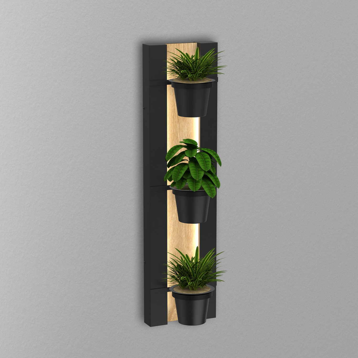 B-Ware Luminex Wandleuchte Shelf Schwarz Holzfarben Stahl Holz 90cm Hoch Lampe Leuchte