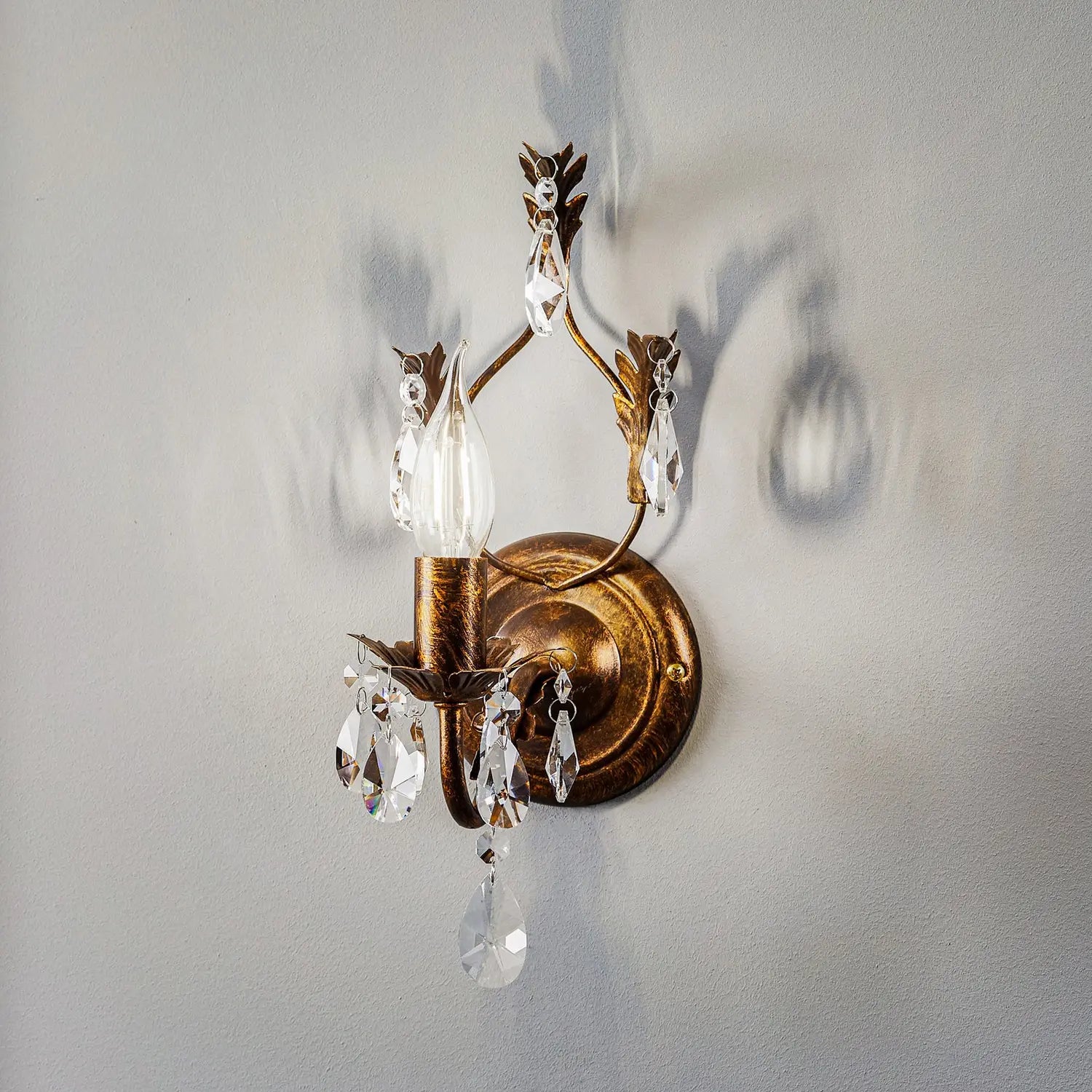 B-Ware Wandleuchte Teresa Wandlampe Eisen Kristall Bronze Transparent 1 Flammig E14 Led