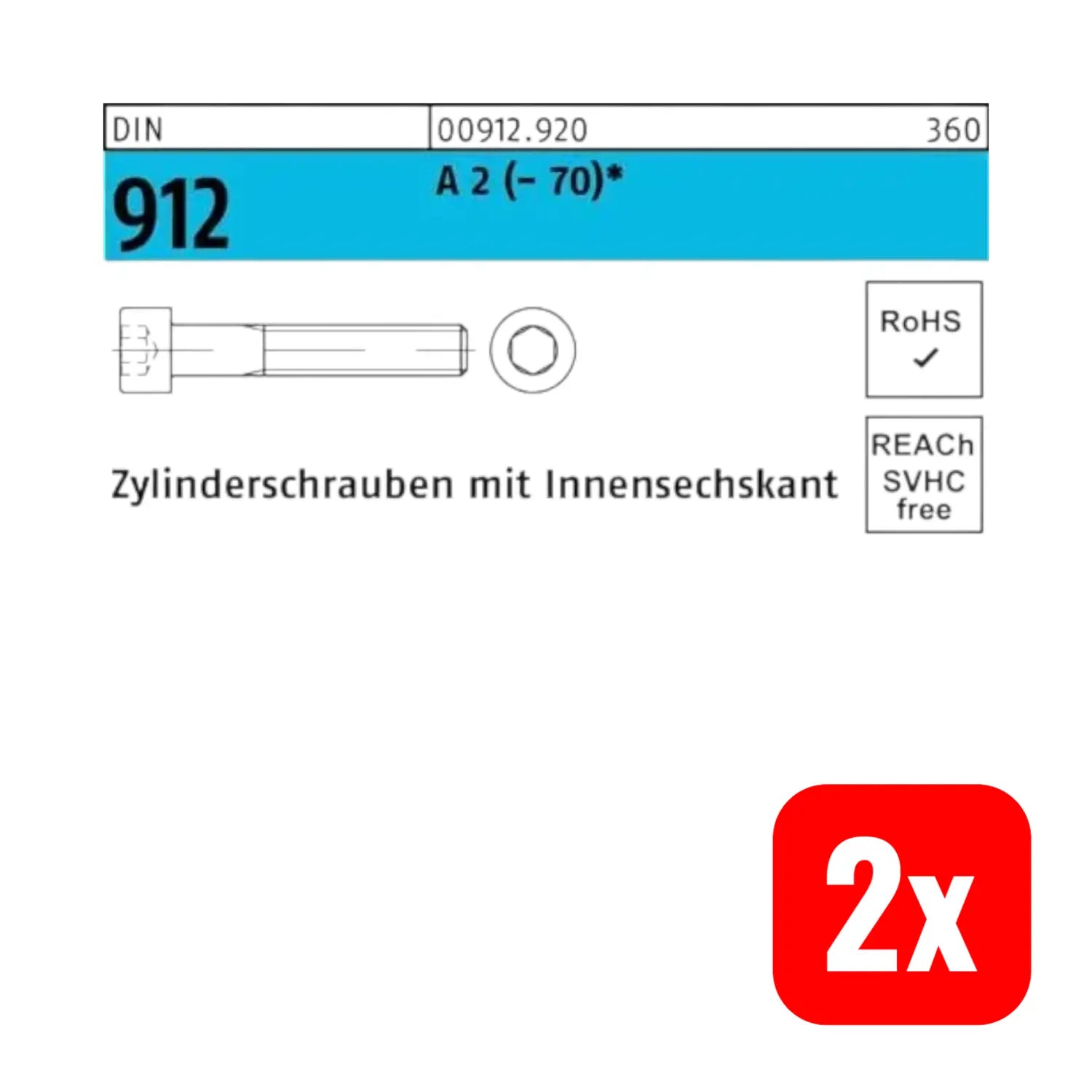 B-Ware Edelstahl Zylinderschraube Din 912 M30 150mm A2 70 Innensechskant 2 Stück